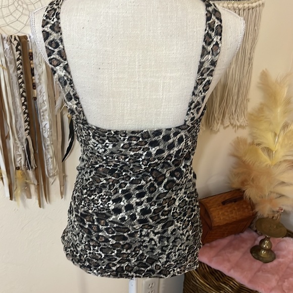 Leopard Print Mesh Ruched Top with Diamond accessories by Express/ Size Medium - Picture 6 of 9